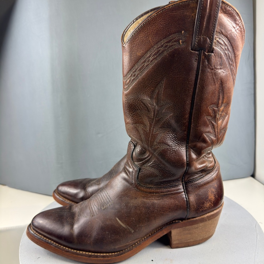 RBI Cowboy Boots Mens 9.5 Brown Leather Western Nitrile-Gum Sole